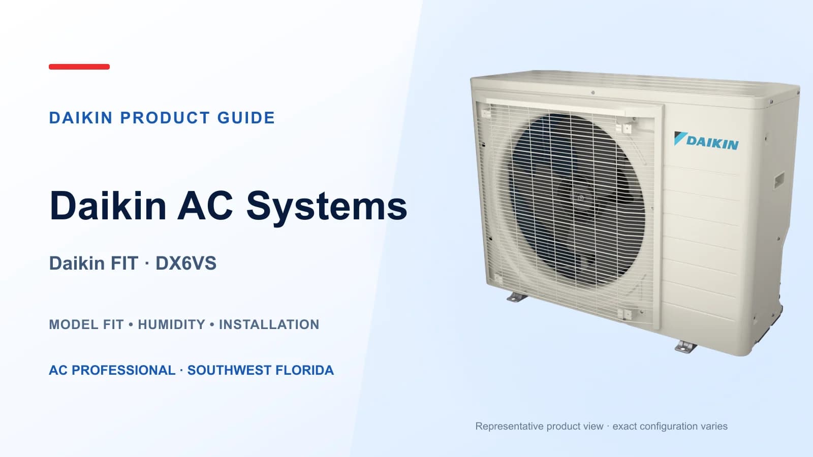 Vista del equipo exterior Daikin FIT DX6VS para una guía de sistemas Daikin en el suroeste de Florida