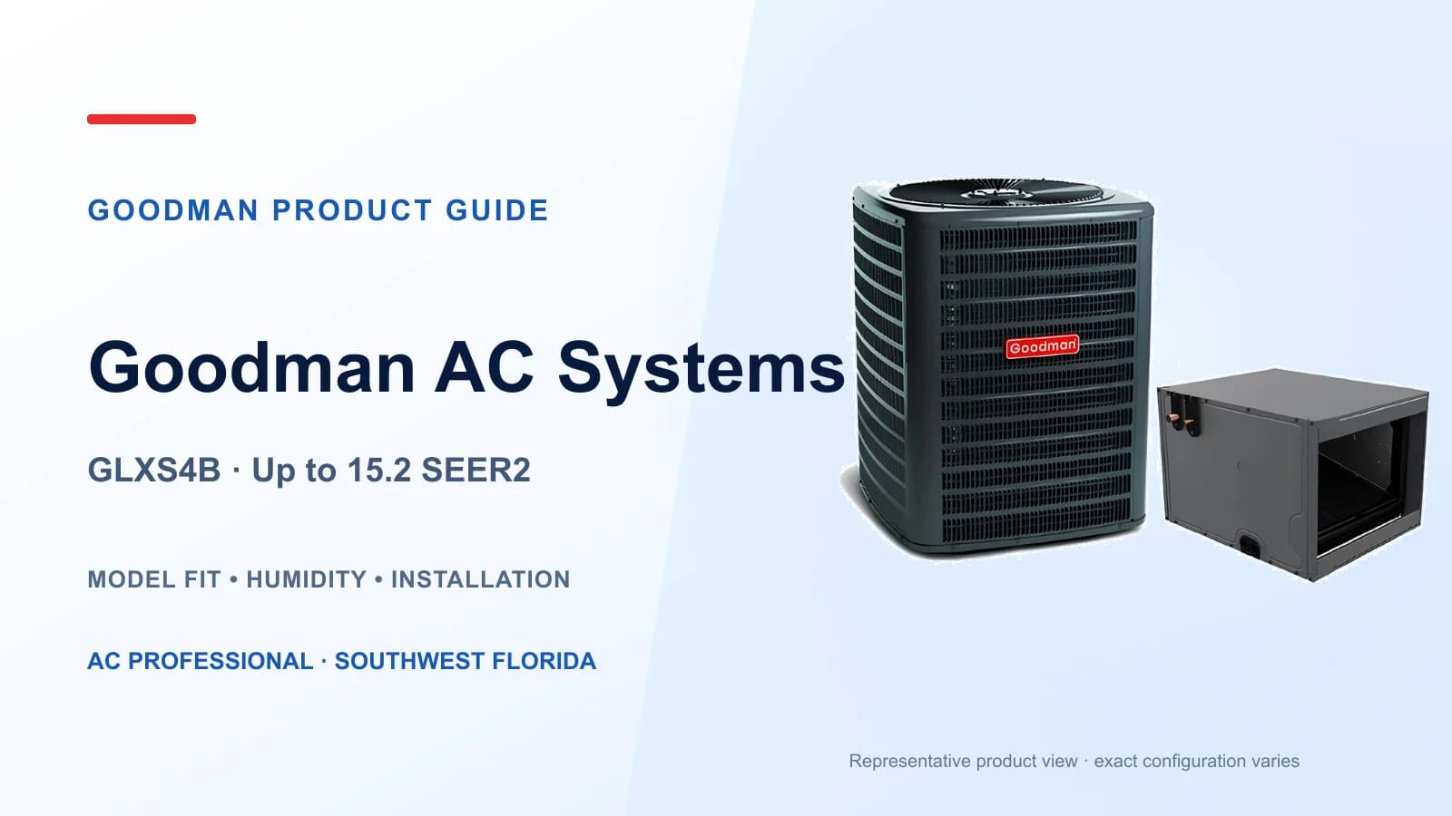 Vista del equipo exterior GLXS4B split-system air conditioner para una guía de sistemas Goodman en el suroeste de Florida