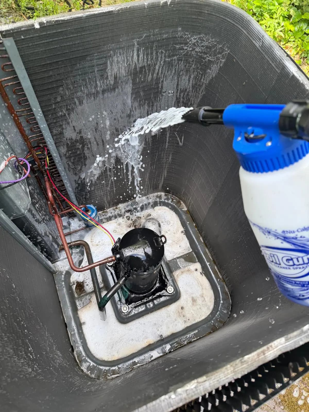 Foam cleaner applied to the coil