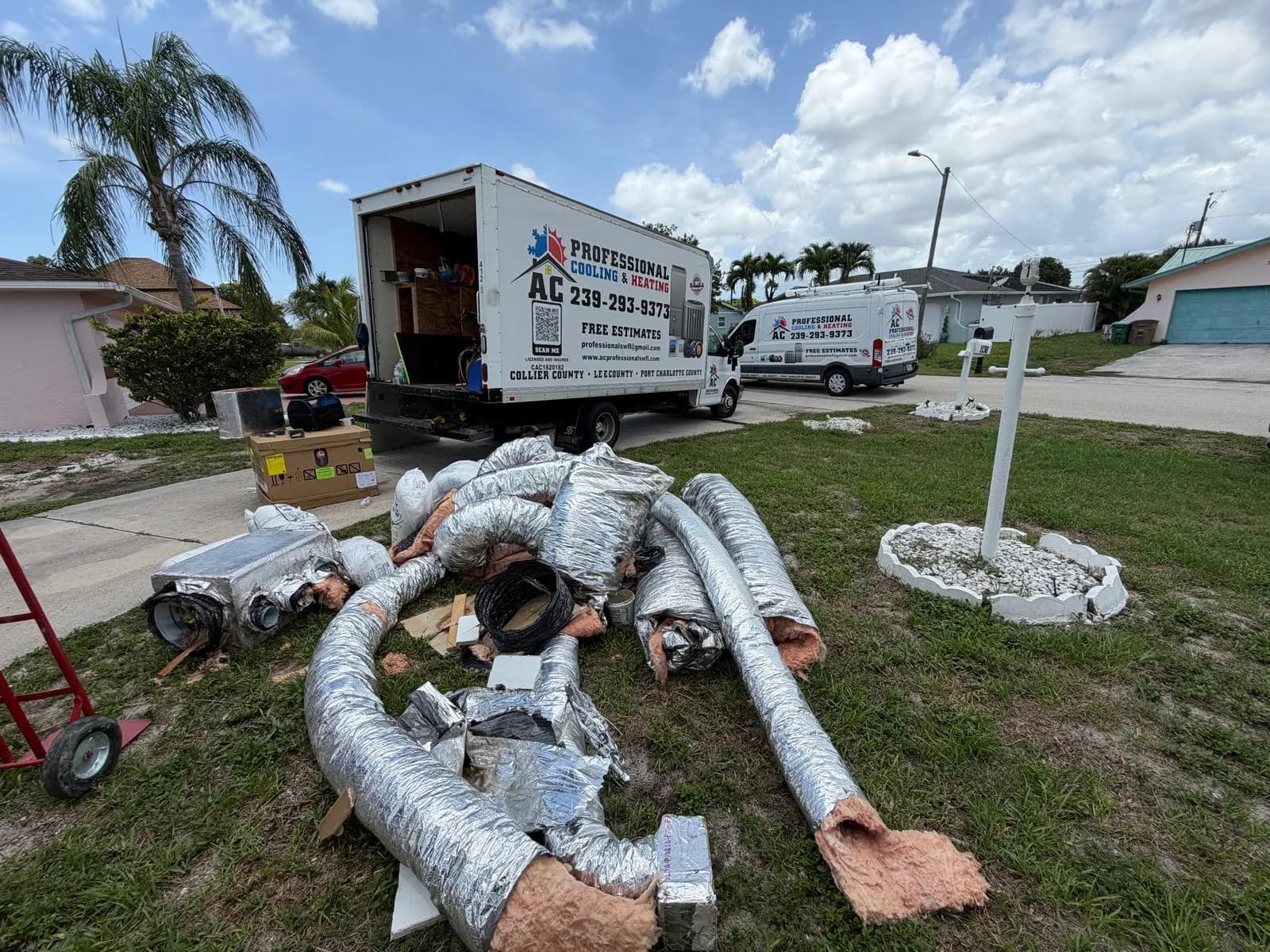 AC Professional truck loaded with old ductwork removed from a Southwest Florida home