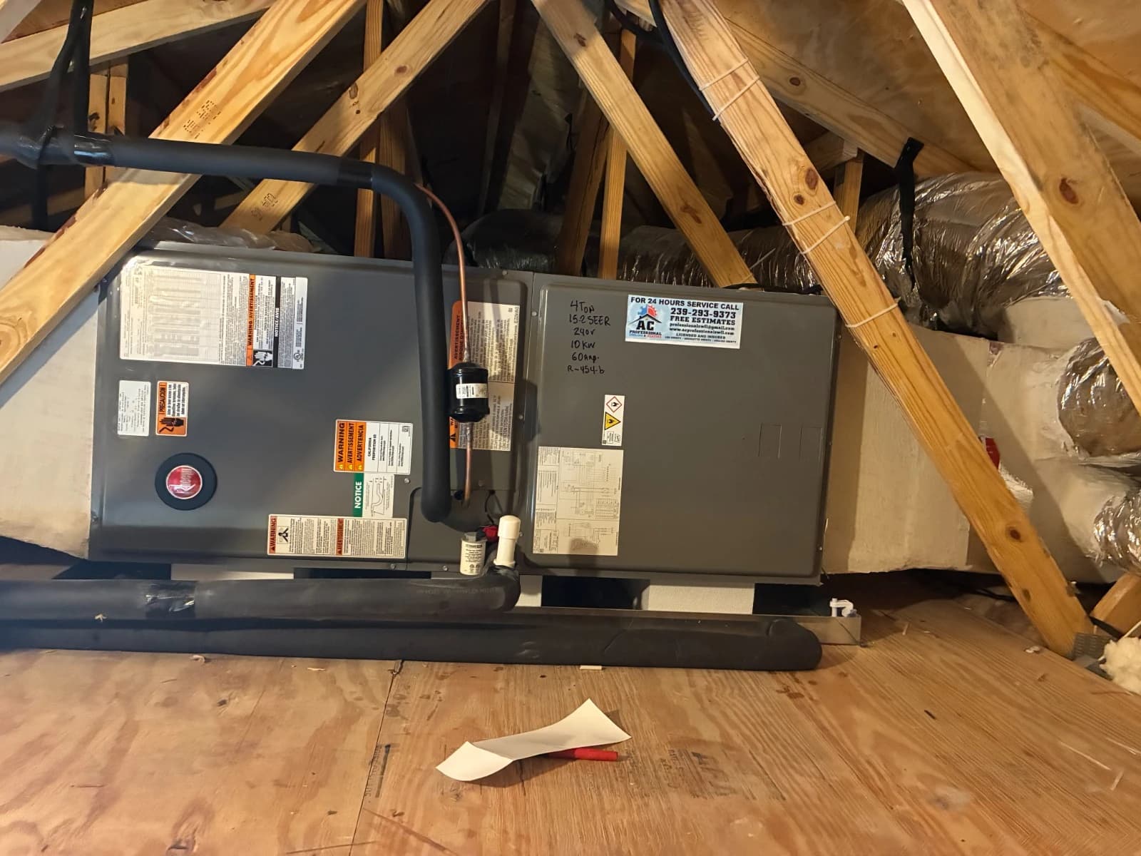 Air handler and ductwork installed by AC Professional in the attic of a new construction home in Cape Coral, Florida