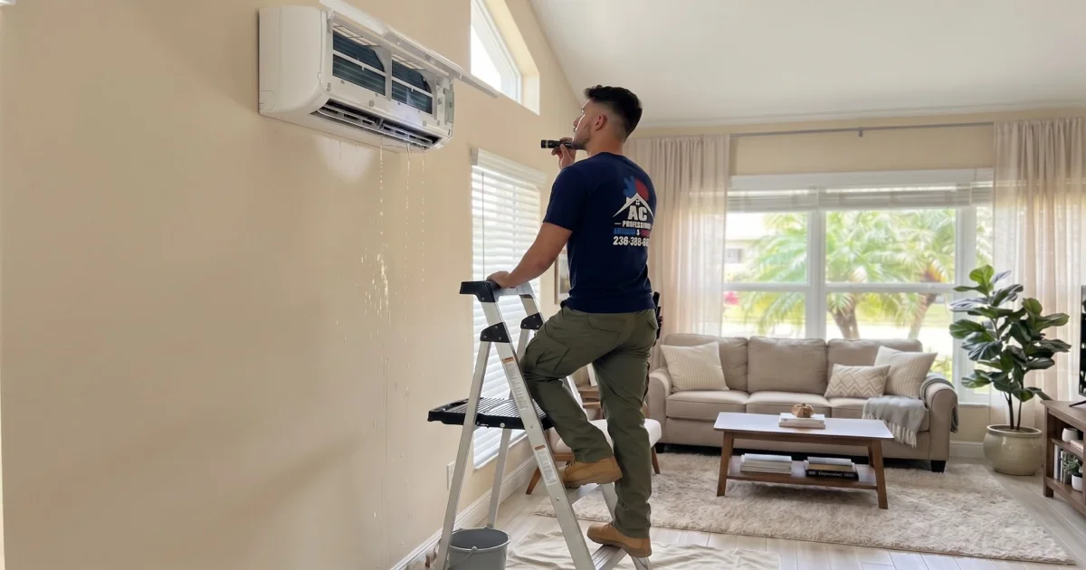 Agua goteando de una unidad interior de aire acondicionado en una casa del suroeste de Florida