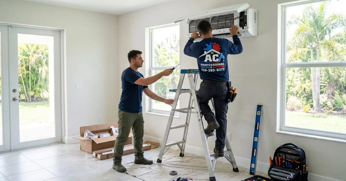 Ductless mini-split indoor unit installed on a wall in a Southwest Florida home